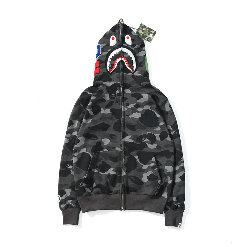2023 AutumnWinter Men's Casual Shark Camouflage Hoodie Youth Casual Hooded Coat
