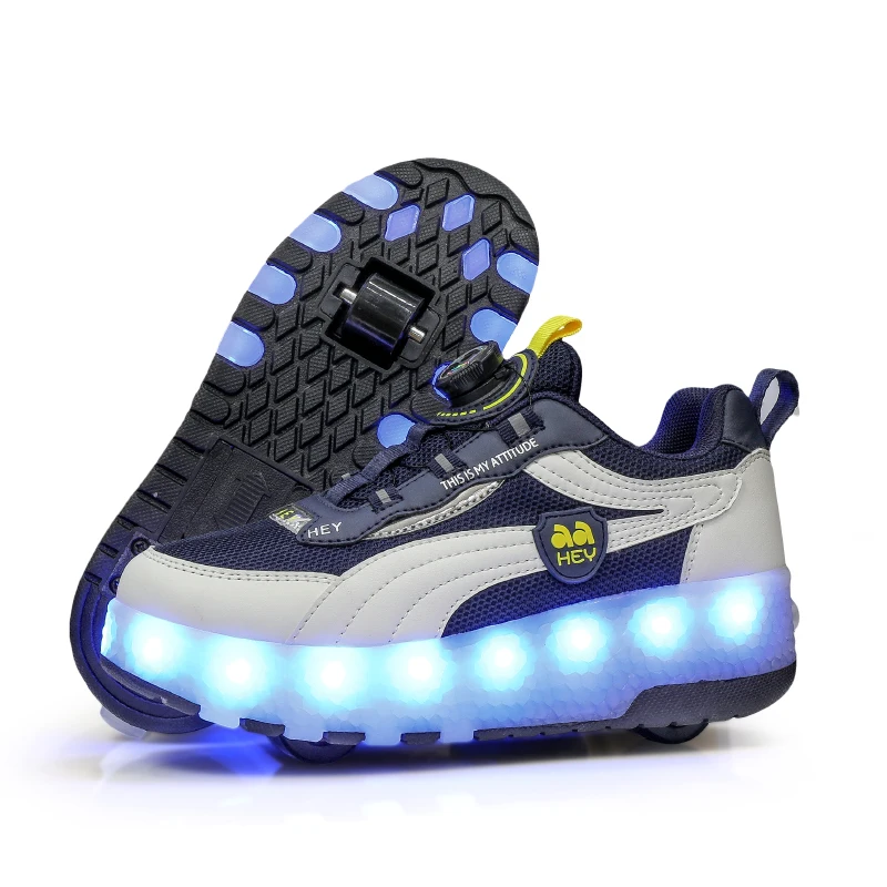 Kids Swivel Buckle Two Wheels USB Charging Sneakers LED Light Roller Skate Shoes For Children Fashion Boys Girls Luminous Shoes