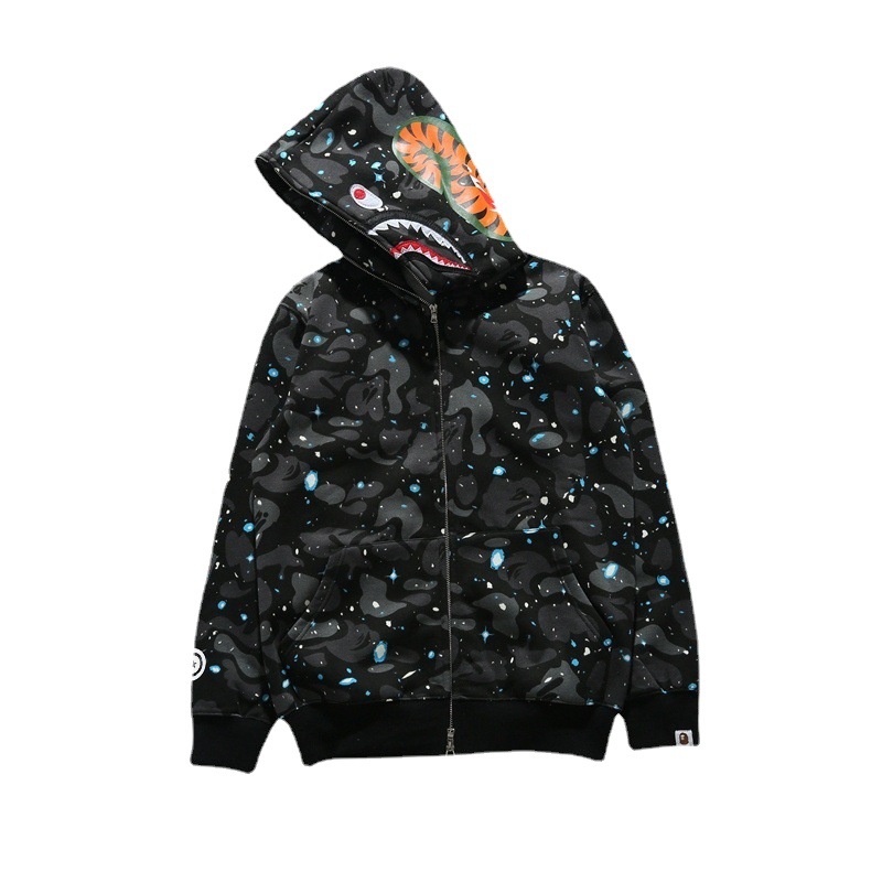 2023 Tide Men's Casual Shark Glow-in-the-dark Camouflage And Fleece Hoodie Jacket