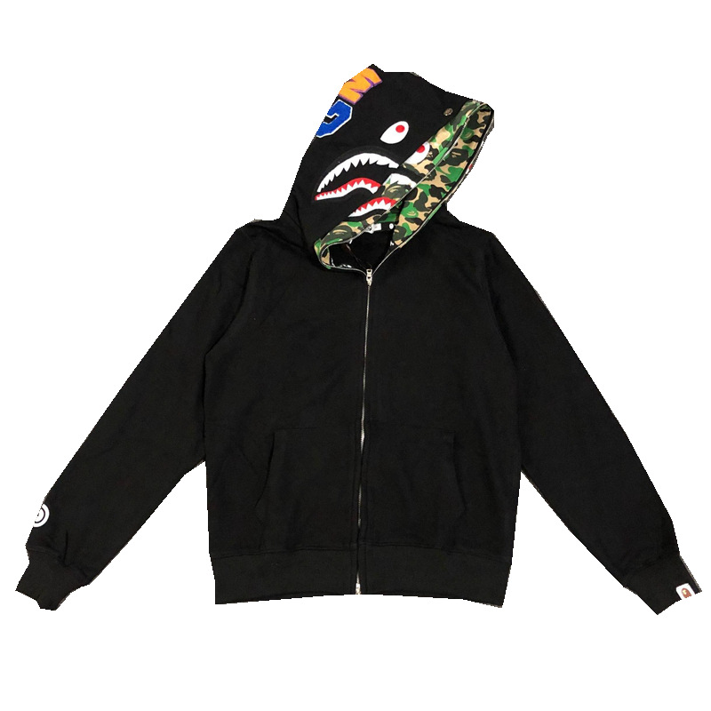 2023 Tide Camouflage Shark Double Hat Men's Plus-size Casual Hoodie Coat