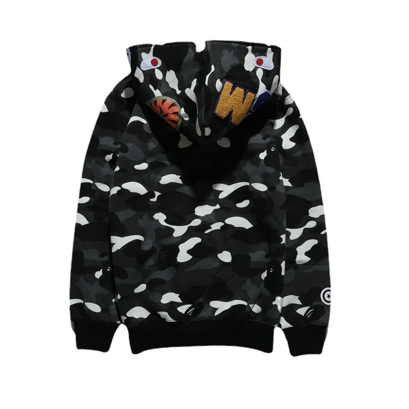 2023 Tide Men's Casual Shark Glow-in-the-dark Camouflage And Fleece Hoodie Jacket