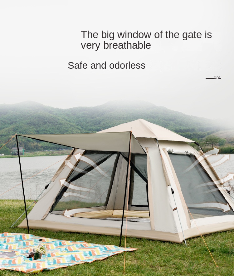 Outdoor Tent Automatic 3-4 Person Beach Fast Open Folding Camping Double Awning