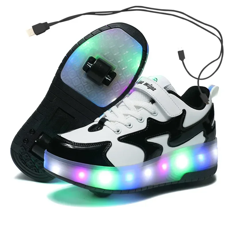 Kids LED Usb Charging Roller Shoes Glowing Light Up Luminous Sneakers with Wheels Kids Rollers Skate Shoes for Boy Girls