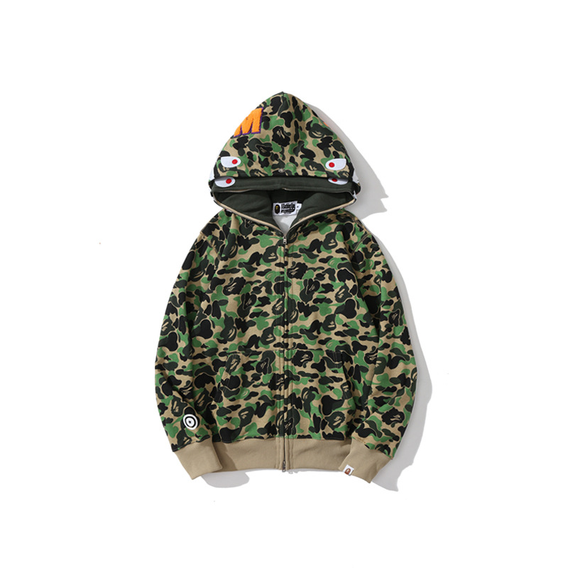 2023 Autumn And Winter Foreign Trade Men And Women's Fashion Brand Shark Head Camouflage Bottom Double Hat Casual Hoodie
