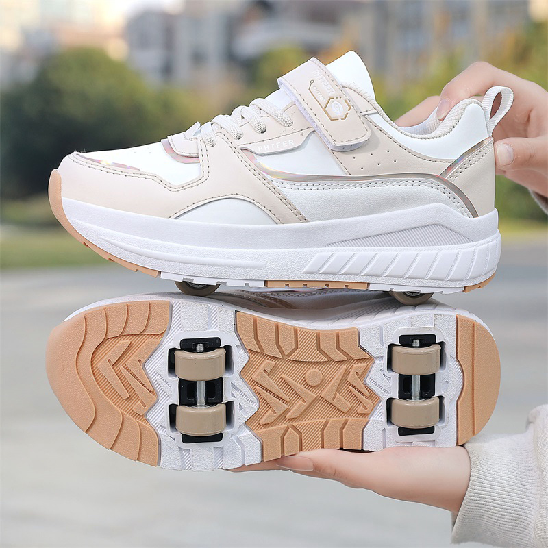 Student Transforming Shoes Boys And Girls' Internet Celebrity Strolling Shoes for Children - Double-row Four-wheeled High-level Appearance with Wheels for Outdoor Sports