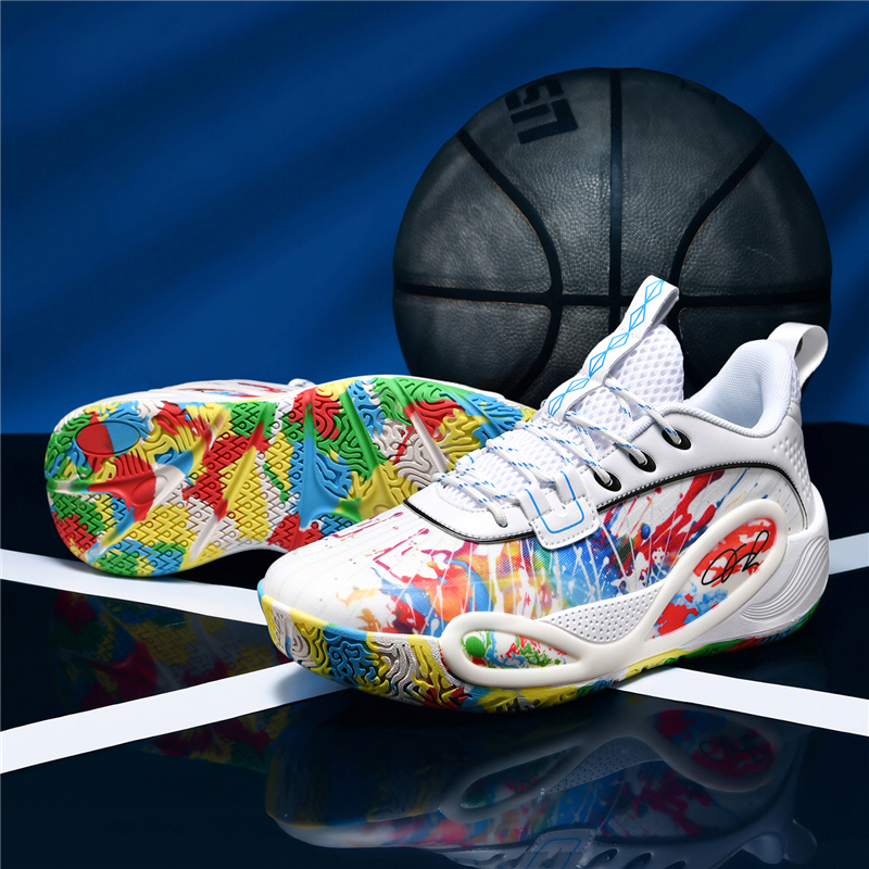 Spring And Autumn's New Basketball Shoes Colorful Graffiti Basketball Shoes, Trendy Style, Durable And Elastic Men's Shoes for Teenagers And Students
