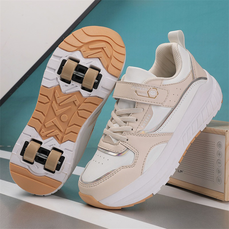 Student Transforming Shoes Boys And Girls' Internet Celebrity Strolling Shoes for Children - Double-row Four-wheeled High-level Appearance with Wheels for Outdoor Sports