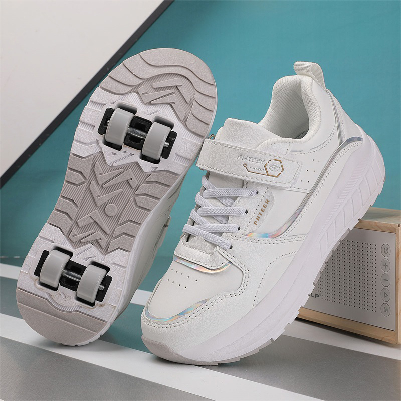 Student Transforming Shoes Boys And Girls' Internet Celebrity Strolling Shoes for Children - Double-row Four-wheeled High-level Appearance with Wheels for Outdoor Sports