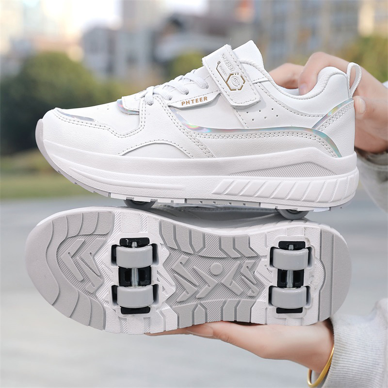 Student Transforming Shoes Boys And Girls' Internet Celebrity Strolling Shoes for Children - Double-row Four-wheeled High-level Appearance with Wheels for Outdoor Sports