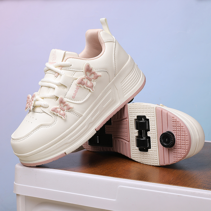 Girls' New Model with Brakes Running Shoes for Children. Cute Four-wheel Invisible Student Roller Skates for Girls.